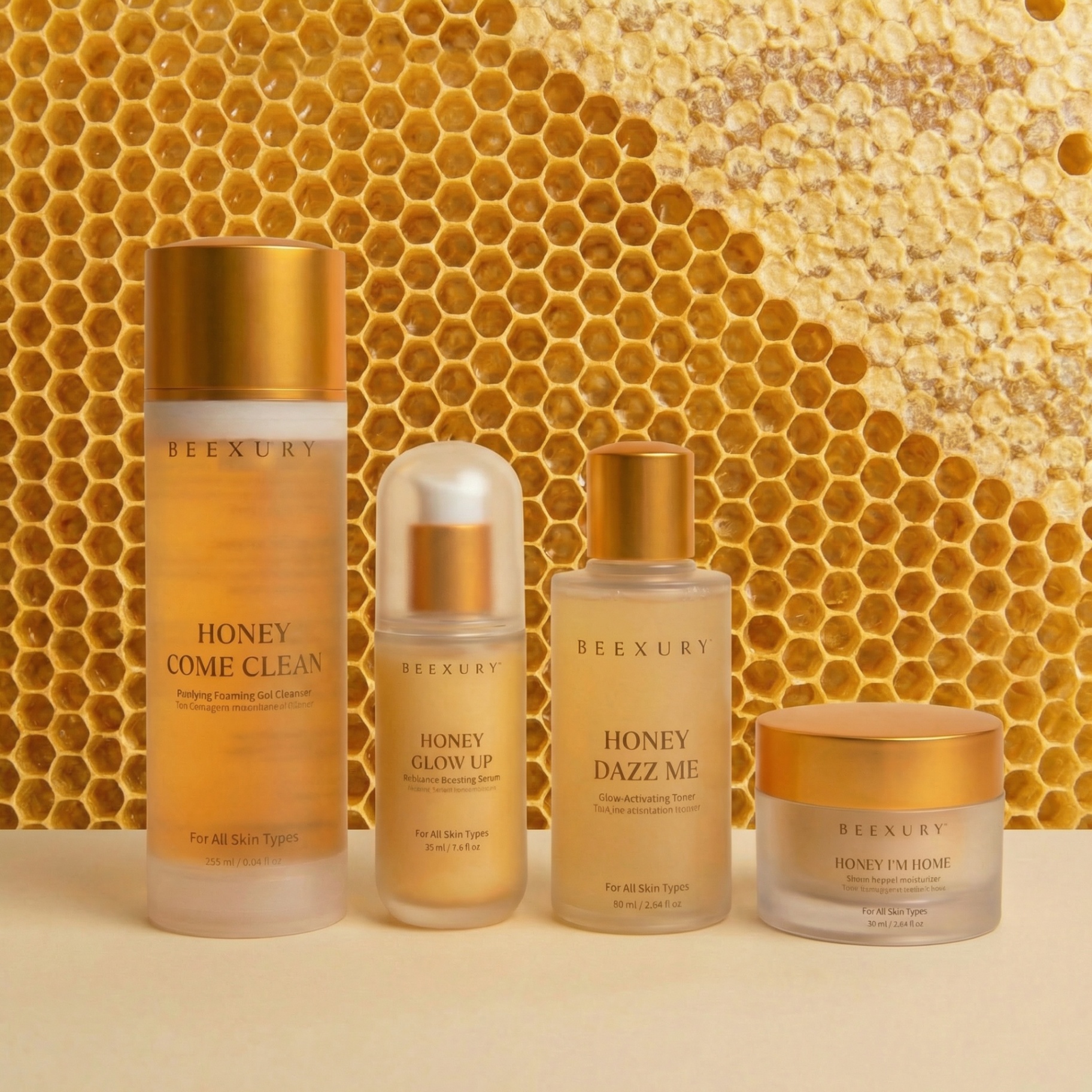 Beexury Glow System on a honeycomb backdrop